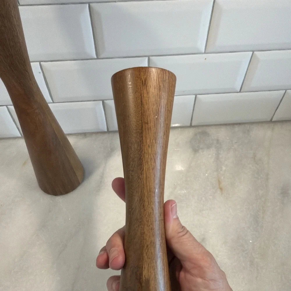Set Of 2 Vintage 12in Teakwood MCM Danish Modern Candleholders  GW008